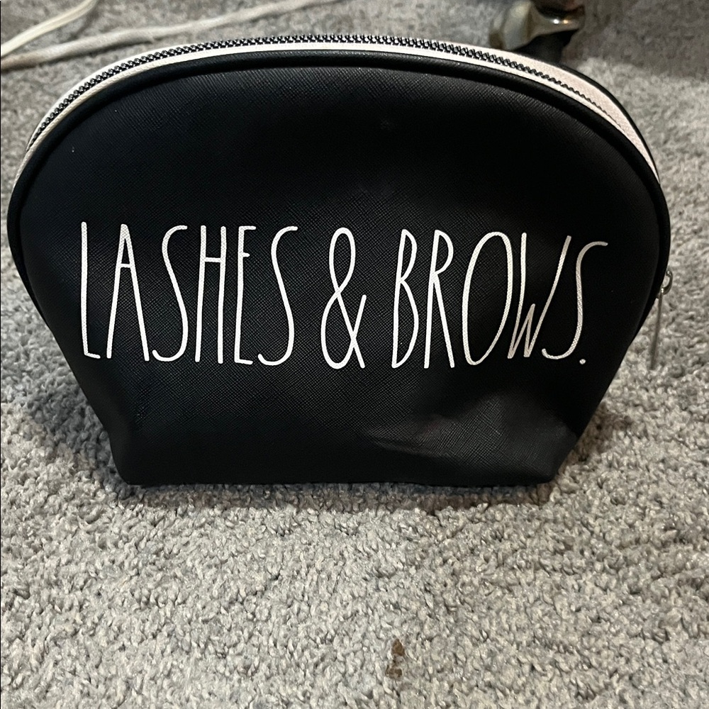 Black Rae Dunn Makeup Pouch with White Text